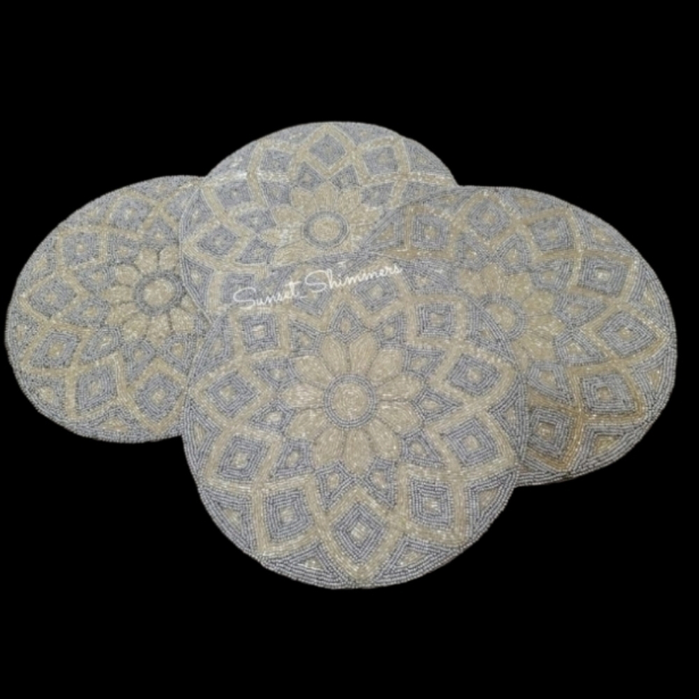 4pc Lux Habitat Sparkly Beaded  Sunflower Placemats Chargers Set New - Picture 2 of 7